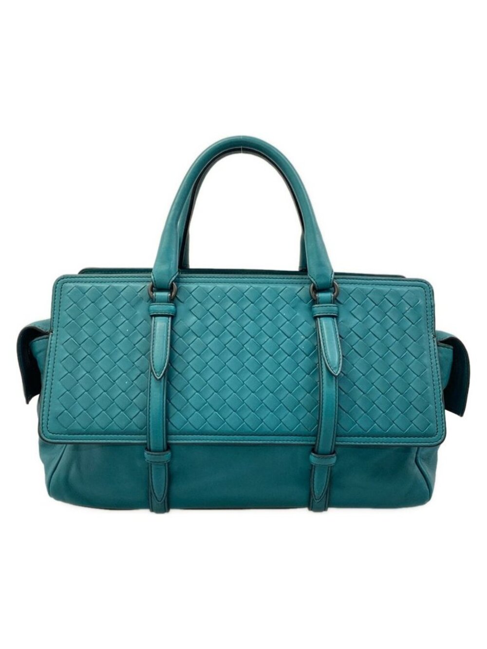 Bottega Veneta Handbag Intrecciato Blue Green Leather